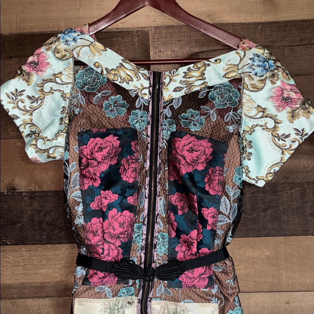 Anthropologie Floral Patchwork Midi Dress in Blue, Pink & Cream - Picture 6 of 9